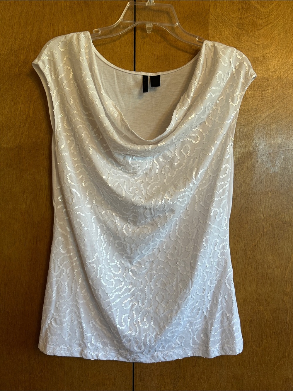 Nue Options Women’s White Sequin Cowl Neck Tank Top